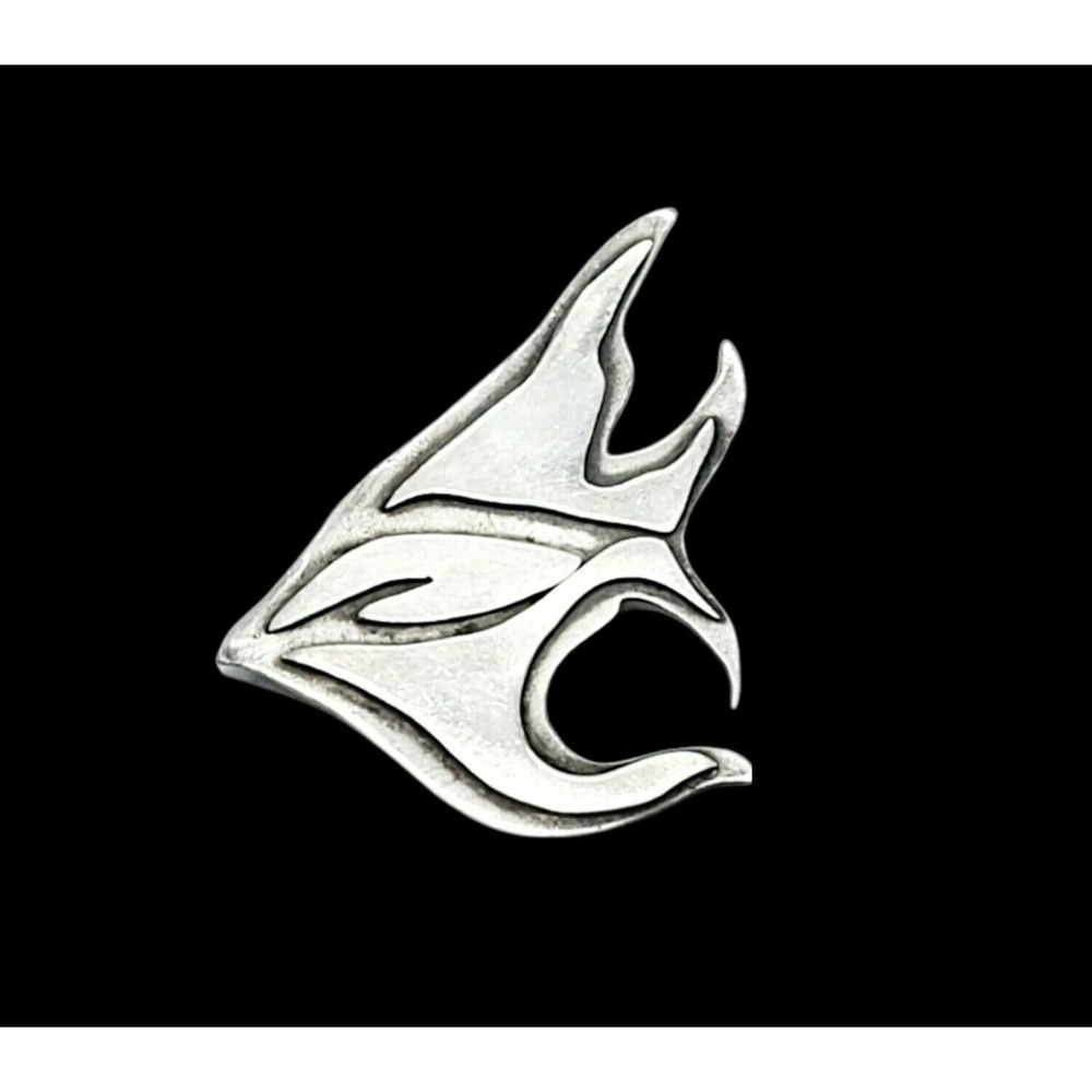 Rare Vintage Brutalist Geometric Signed LINDA LINTON Fish ? 1 7/8" Silver Brooch